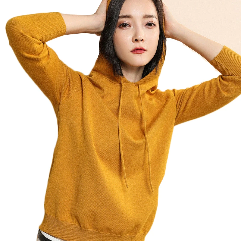 

Fashion Woman Hooded Sweater Autumn Female Long Sleeve Korean Chic Soft Jumpers Sweater Ladies Knitted Pullover Pull Femme Y413