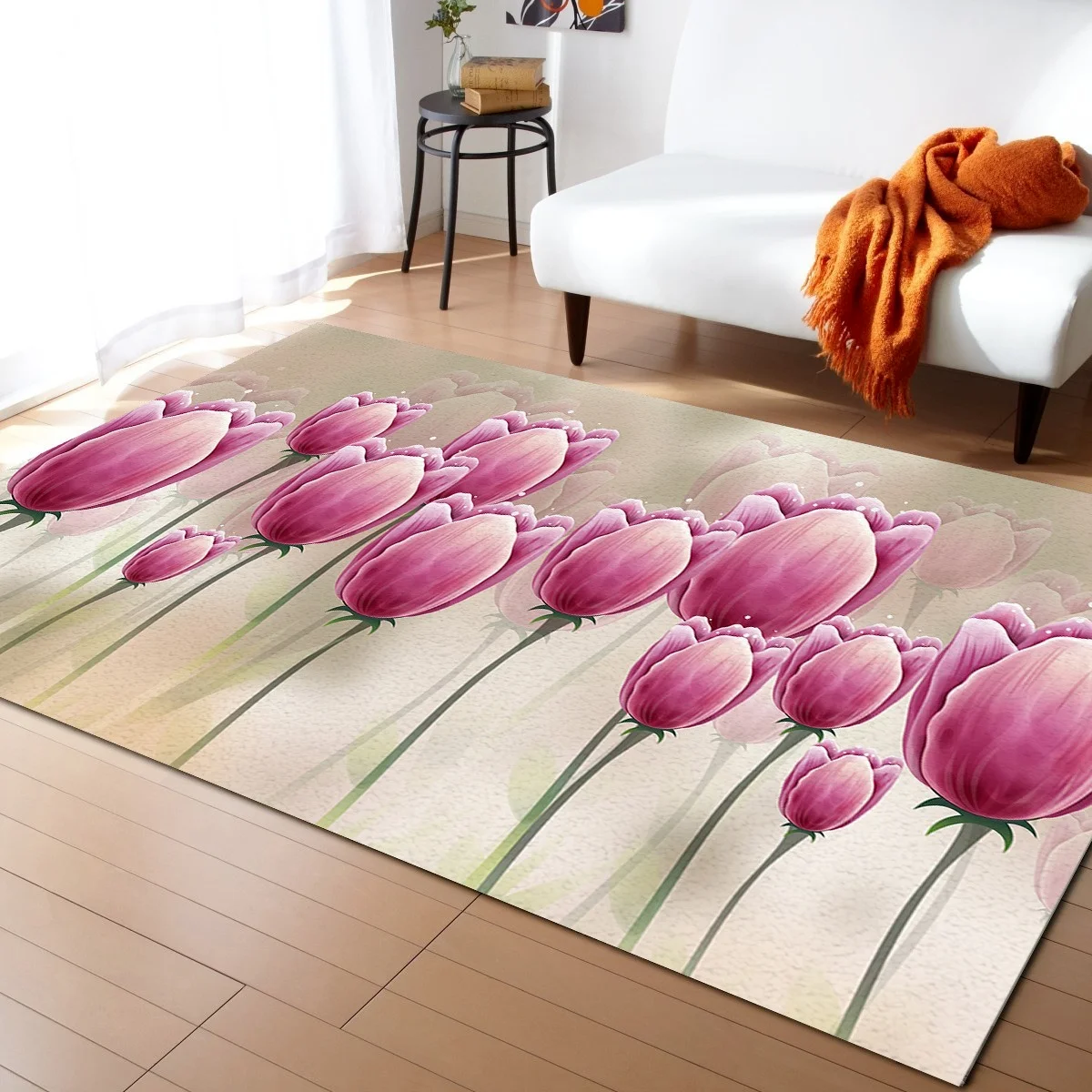 Nordic Style Beautiful Flowers Rug Bedroom Decor Tatami Pink Home Carpet Area Large Rugs For Living Room | Дом и сад