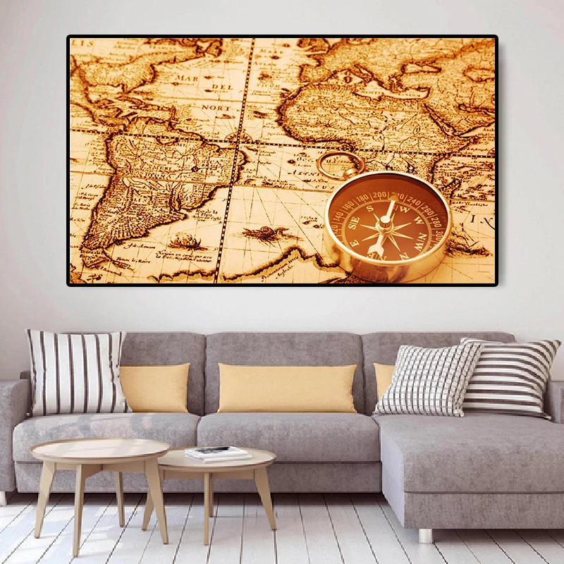 The Retro Map Non-toxic Eco-friendly Non-woven Canvas Painting Wall Art Picture Posters Living Room Home Decoration | Дом и сад