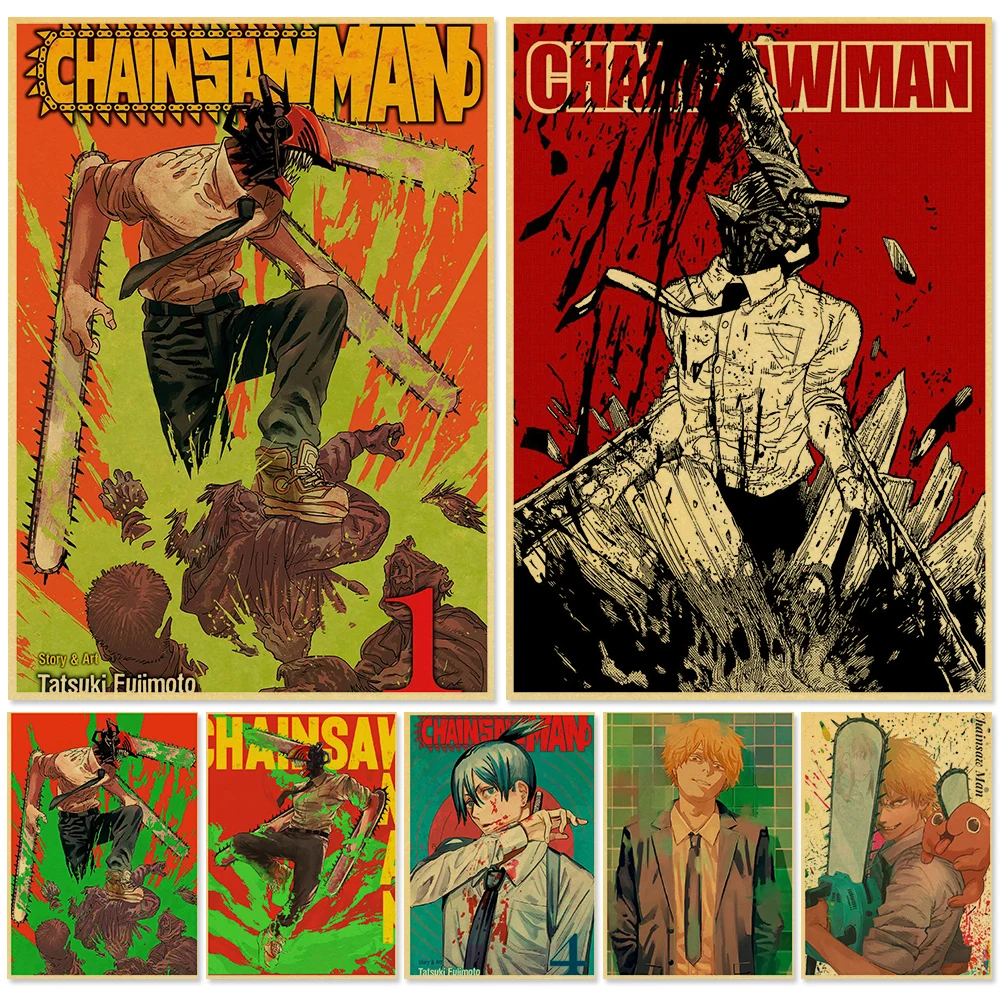 

Anime Chainsaw Man Posters Power Denji Makima Retro Kraft Paper Prints High Quality Art Painting For Home Decor Wall Stickers