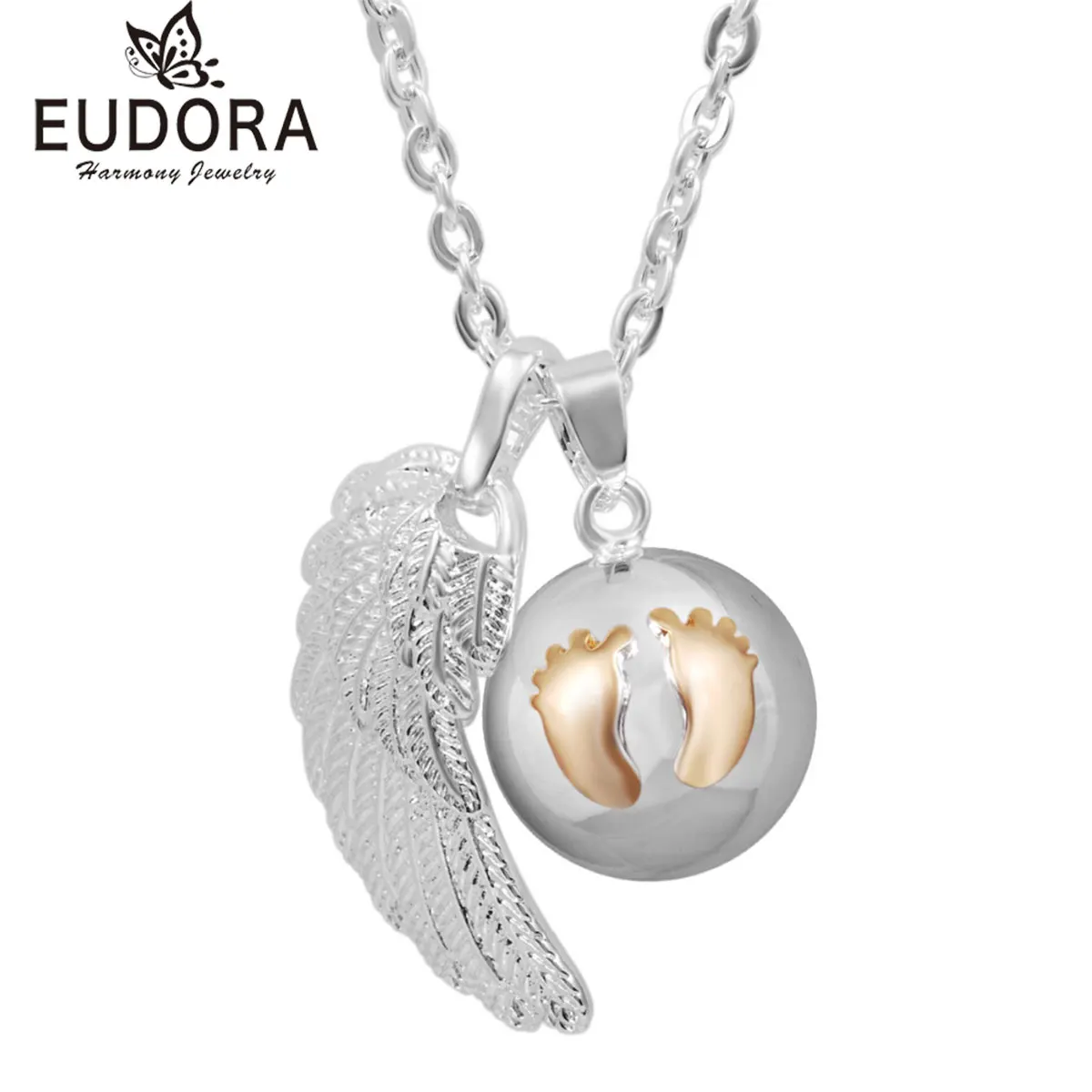 Angel Wing Baby Feet Mexican Bola Ball Pregnancy Pendant Baby Angel Caller Sounds Chime Bell Necklace Women Baby Pretty Gift