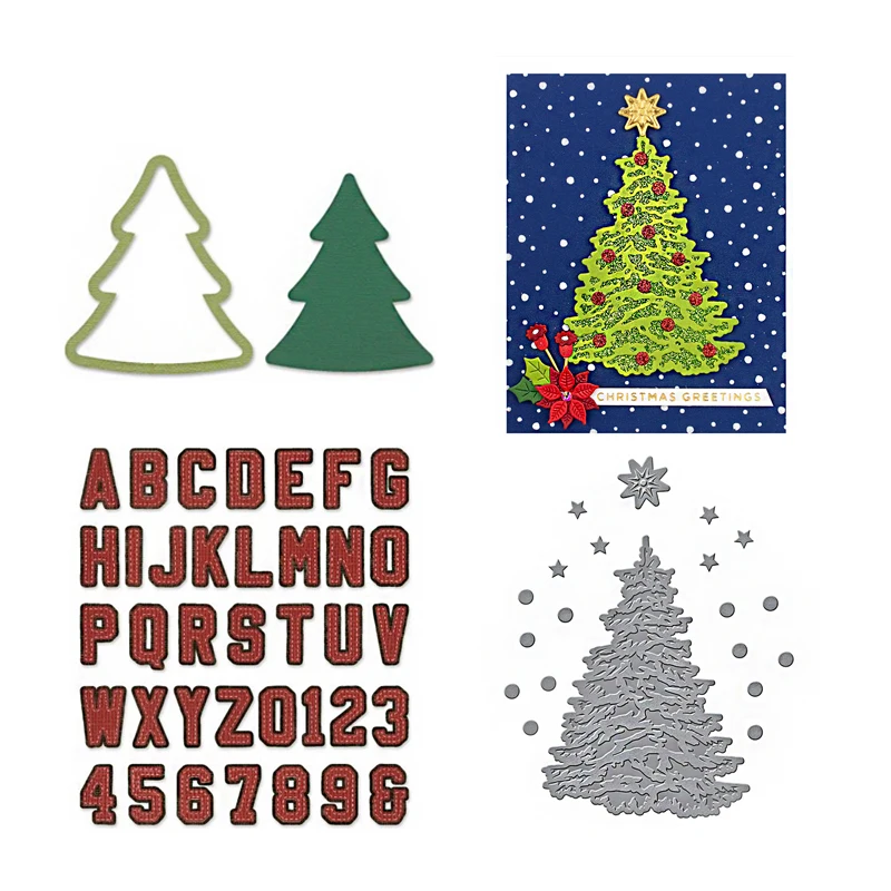 

Christmas Tree Alphabet Die Cuts for Card Making Scrapbooking Stencils for Decoration Clear Stamps DIY Photo Album Crafts Metal