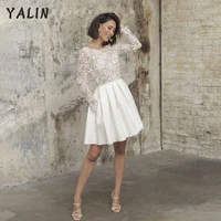 yalin elegant lace short homecoming dresses long sleeve with pocket mini wedding celebrity formal dubai arabic vestido de noiva