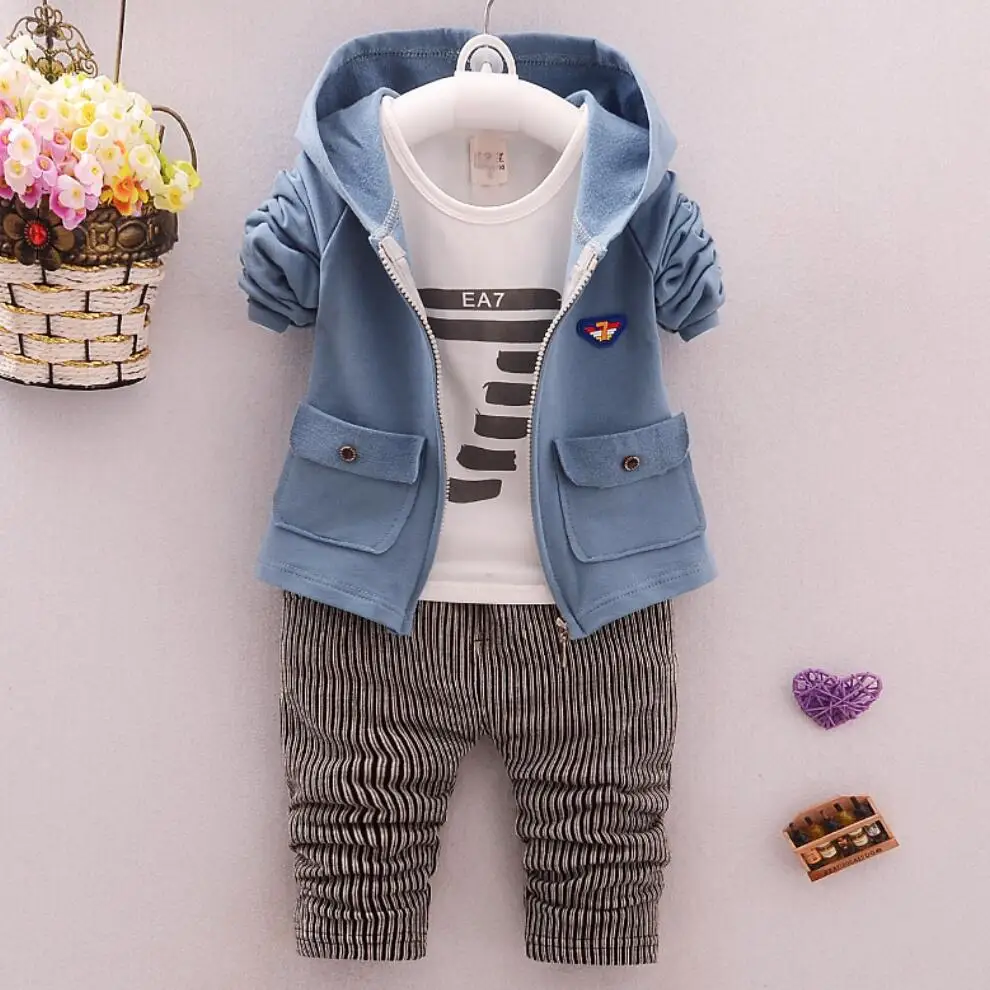 

3Pcs Baby Boys Clothing Sets Letter Long Sleeve T-shirts+Coats+Pants Autumn Winter Suits For Boys Infants Kids Clothes