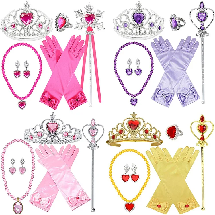 

Children's Crown Tiara Princess Magic Stick Glove Earrings Necklace Wig Set jewellery set