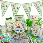 Маленький зеленый динозавр на день рождения, праздничная одноразовая посуда, товары для детского шоу, бумажная тарелка, чашка, бумажный пакет для полотенец