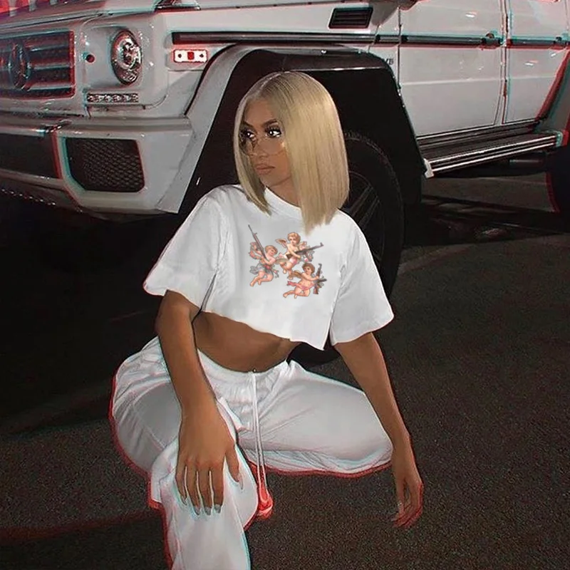 

Women Short Sleeve Casual Loose T-Shirt Woman Crop Tee Short Tops 2021 Summer T-shirt Streetwear