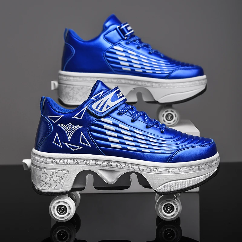 

Deformation Parkour Shoes Four Wheels Rounds of Running Shoes Roller Skates Men