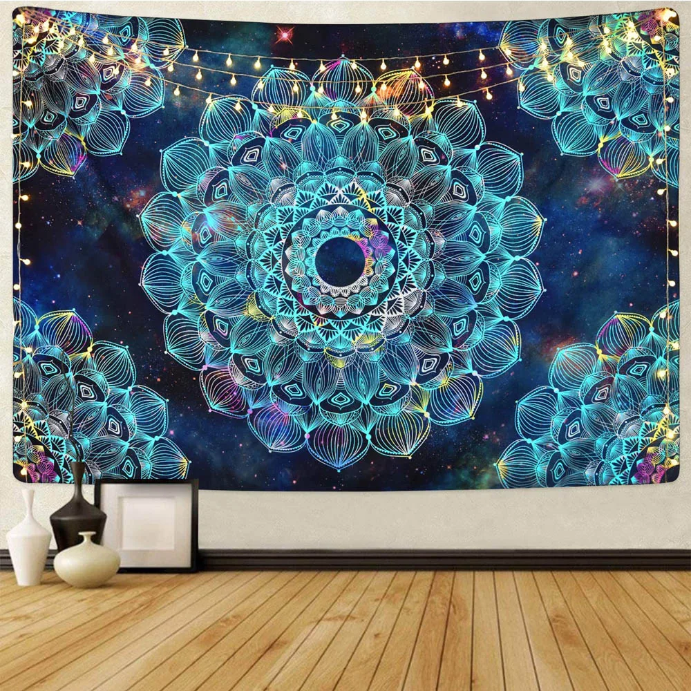 

SepYue Hippie Trippy Tapestry Wall Hanging Cloth Mandala Starry Sky Flower Room Dorm Home Decoration Boho Decor Bedspread