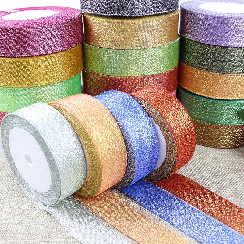 25 Yards/Roll Metallic Glitter Ribbon Christmas Wedding Decoration DIY Bows Gift Wrapping Onion 6/10/15/25/40MM | Дом и сад
