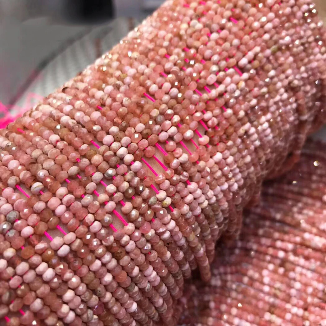 Rhodochrosite K2 Amazon Stone Moonstone Morganite 2x3mm Gemstone Beads Faceted Roundel for Silver 925 Jewelry Making 15inch | Украшения и