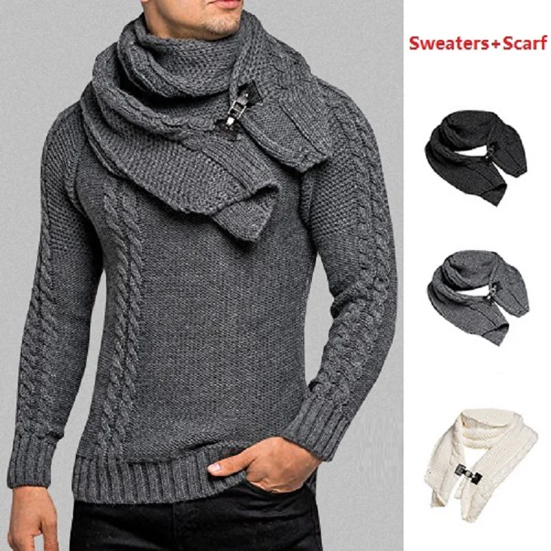 

Men Clothes Long-sleeved Fashion Slim Round Neck Sweater Detachable Bib Pullover Harajuku Mens Oversized Knitted Sweater 2021