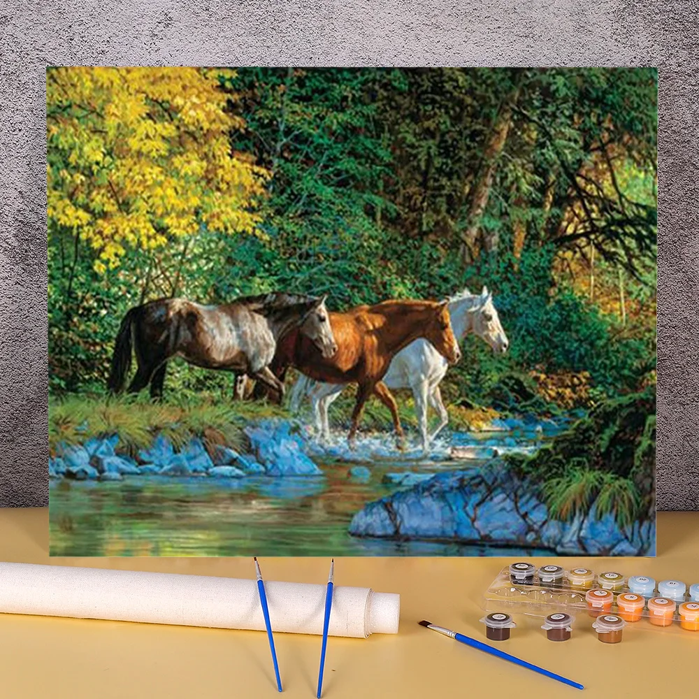 

Animal Horse Flower Painting By Numbers Kit Acrylic Paints 50*70 Boards By Numbers Wall Paintings For Children Handicraft