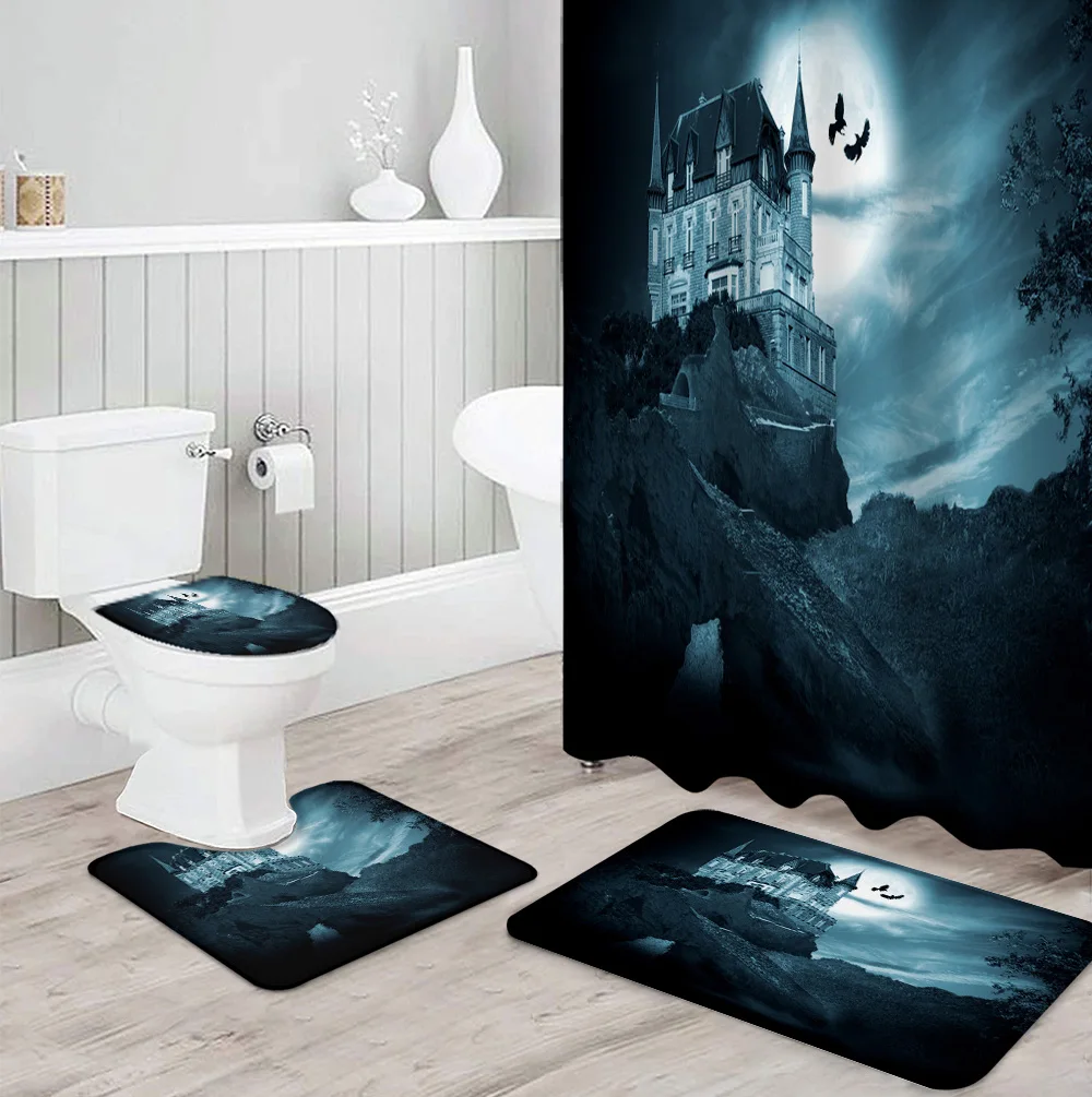 Душевая занавеска для ванной комнаты и ковер в комплекте настенная крышка