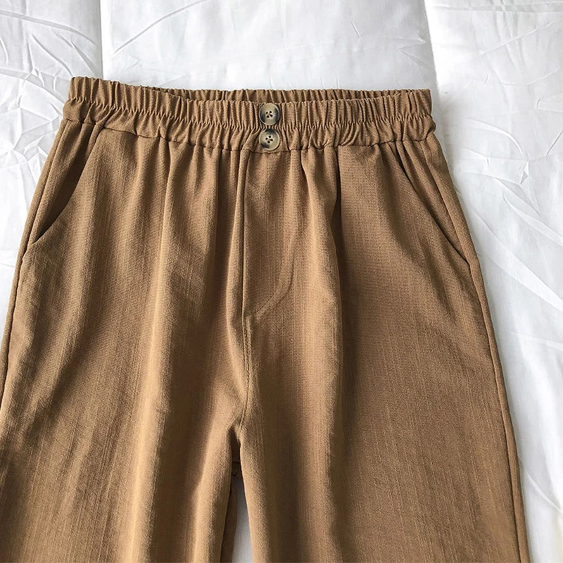 

SURMIITRO Casual Cotton Pants Women 2021 Spring Summer Korean Style Ankle Length Female Pants High Elastic Waist Trousers