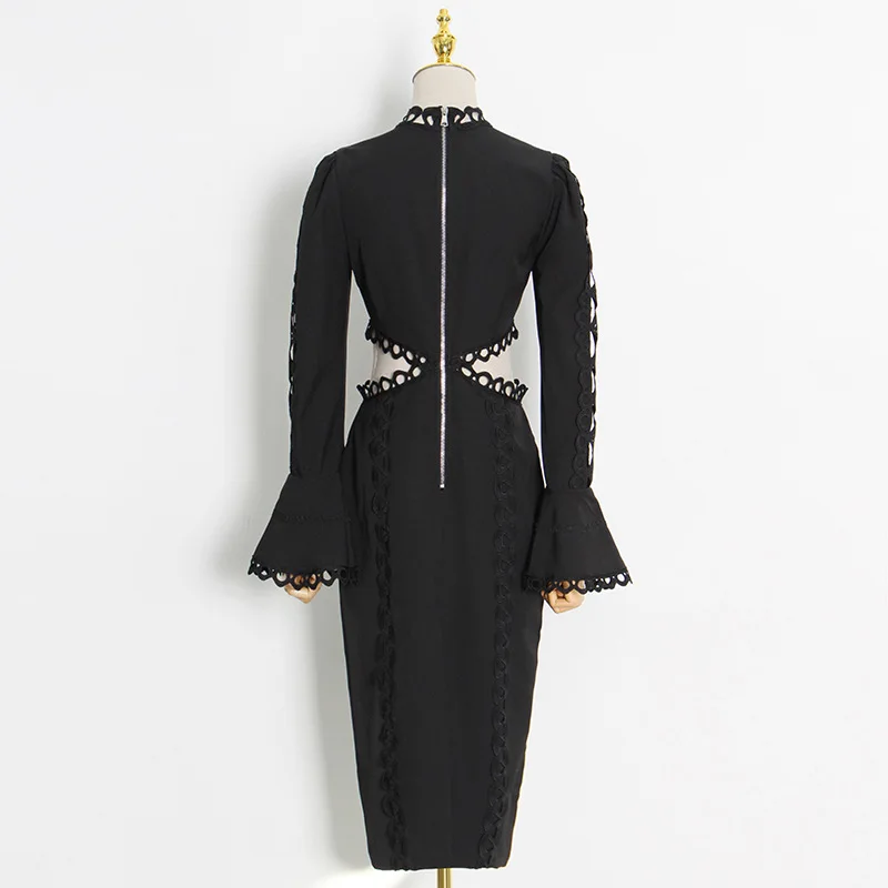 Женское облегающее платье-миди черное белое платье с вырезами на талии вечернее