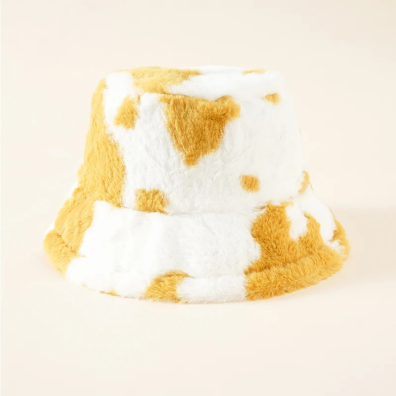 Панама зимняя плюшевая с коровьим принтом складная теплая шапка унисекс мягкая