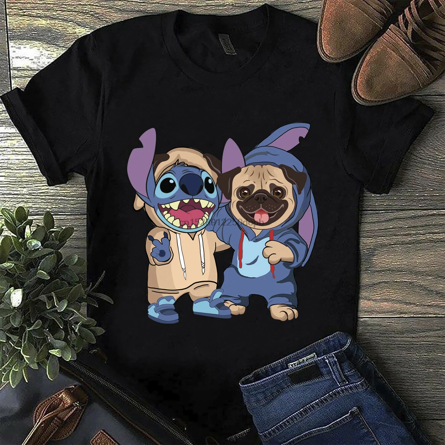 Ститч и бык собака Мы лучший друг Мужчины &amp #39S черная футболка хлопок S 6Xl США