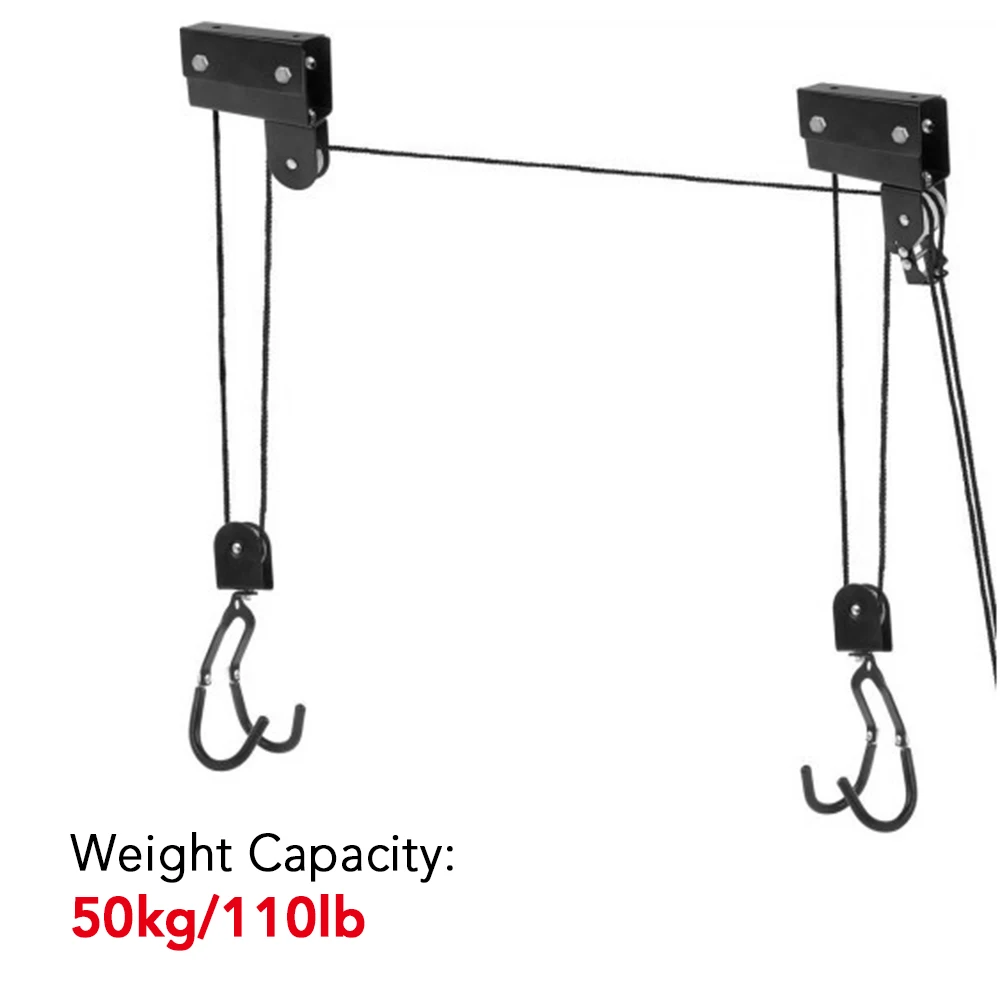 

Bicycle Hoist Garage Storage Bike Lift Pulley System with 25kg/50kg Bearing Overhead Bike Rack with Kayak Hanging Straps