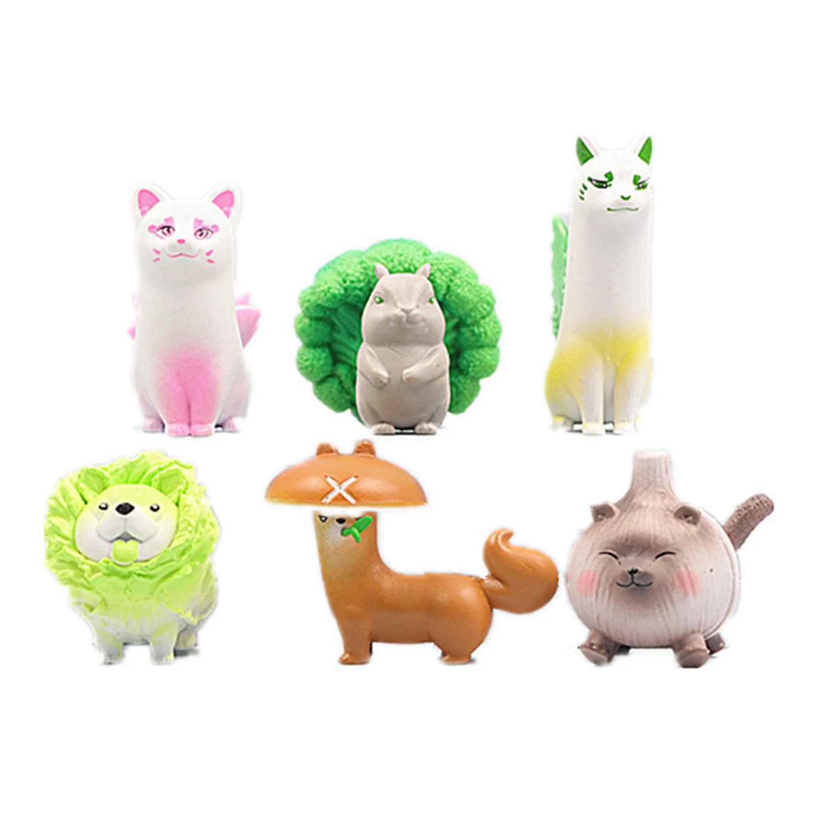 

6pcs/set Japn Anime Vegetables Fairy Kawaii Doll Action Figures Vegetable Dog Cymbidium Garlic Cat Shiitake Beaver Collection