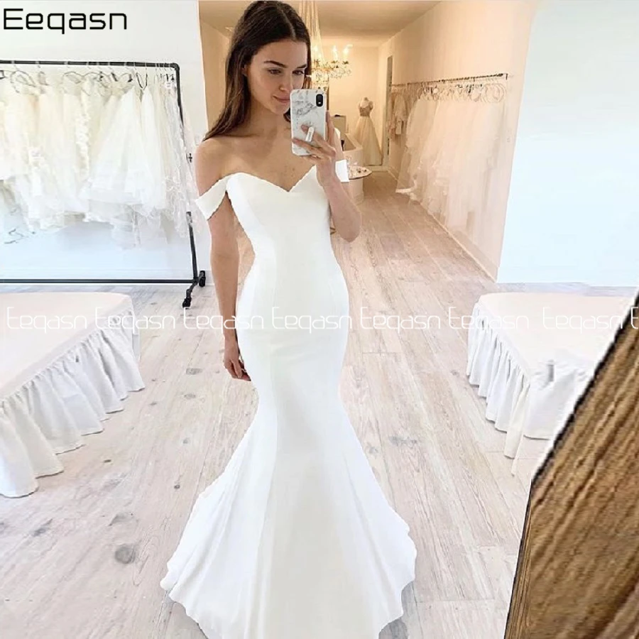 Сексуальные простые тонкие атласные свадебные платья русалки 2020 пляжные женские