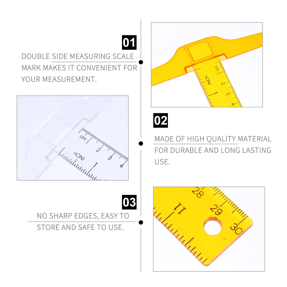 

2 Pcs Academic T-Ruler Transparent Measuring Straight Ruler Drawing Supplies