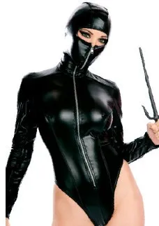 Пикантные Лакированная Кожа комбинезон Хэллоуин Сексуальные костюмы Косплей