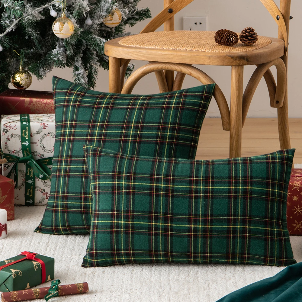 

Christmas Plaid Pillow Cover Cotton Cushion Cover Red Green Print Throw Pillow 2022 Christmas Decoration For Home Decoration