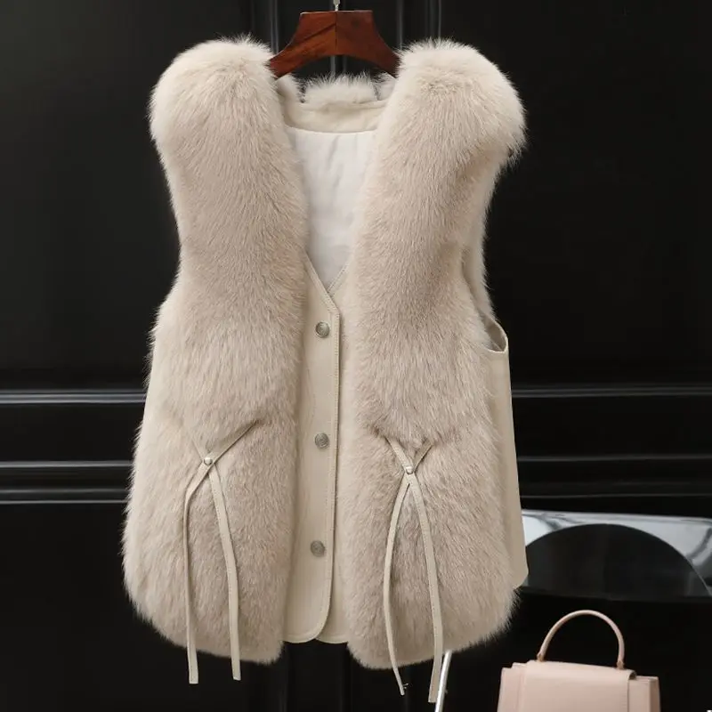 Women 2021 Autumn Winter New Fashion Faux Fox Fur Vest Female Furry Fake Fur Vests Coat Ladies Gilet Sleeveless Overcoat A620