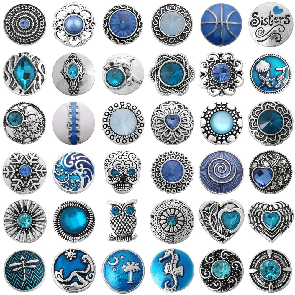 

6 шт./Лот 18 мм кнопки для ювелирных изделий синие круглые 18 мм Металлические Кнопки для браслета