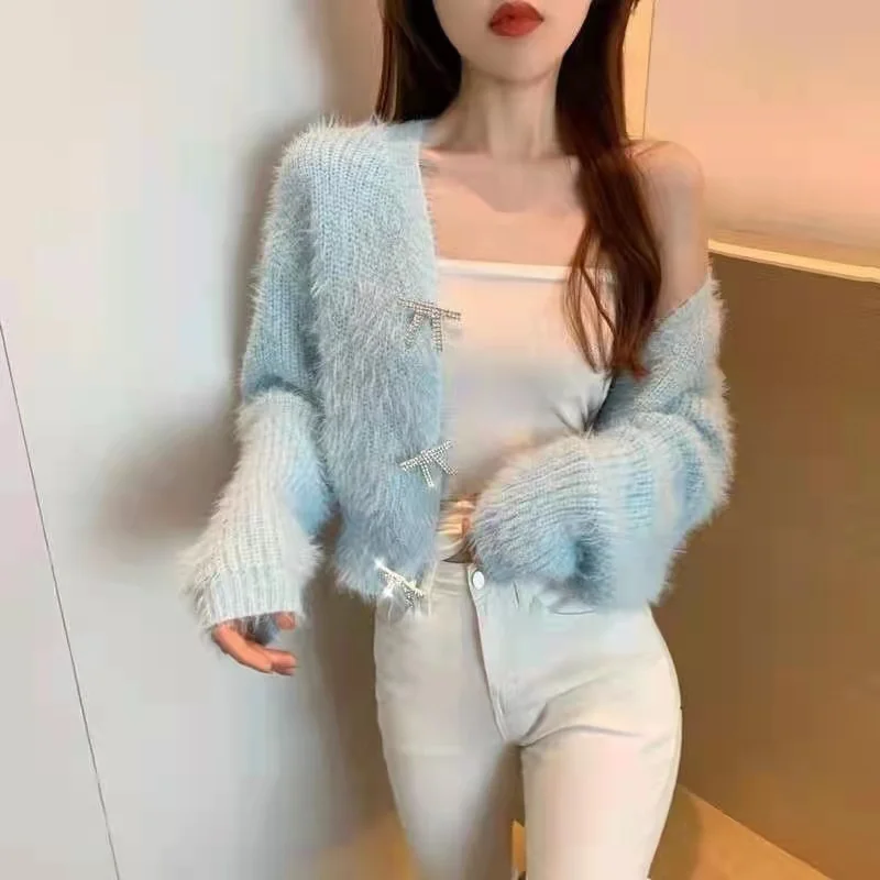 Женский кардиган с бантом и длинным рукавом| |