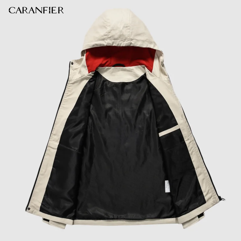 Осенняя повседневная мужская куртка с капюшоном CARANFIER пальто куртка-бомбер