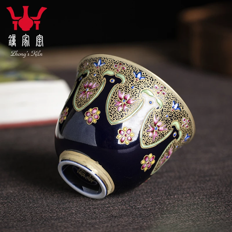 

Master's cup of Zhongjia kiln single enamel teacup Jingdezhen kungfu tea set cup Ji blue glaze tea cup
