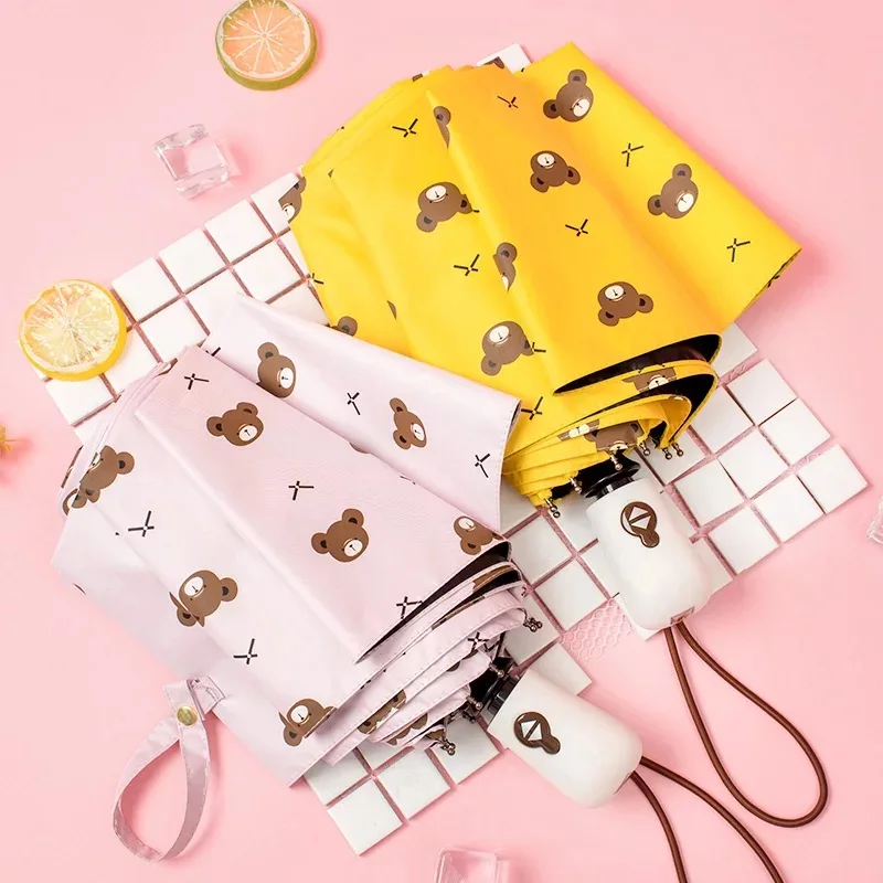 Милый прозрачный зонт с медвежонком защитой от ультрафиолета для студенток