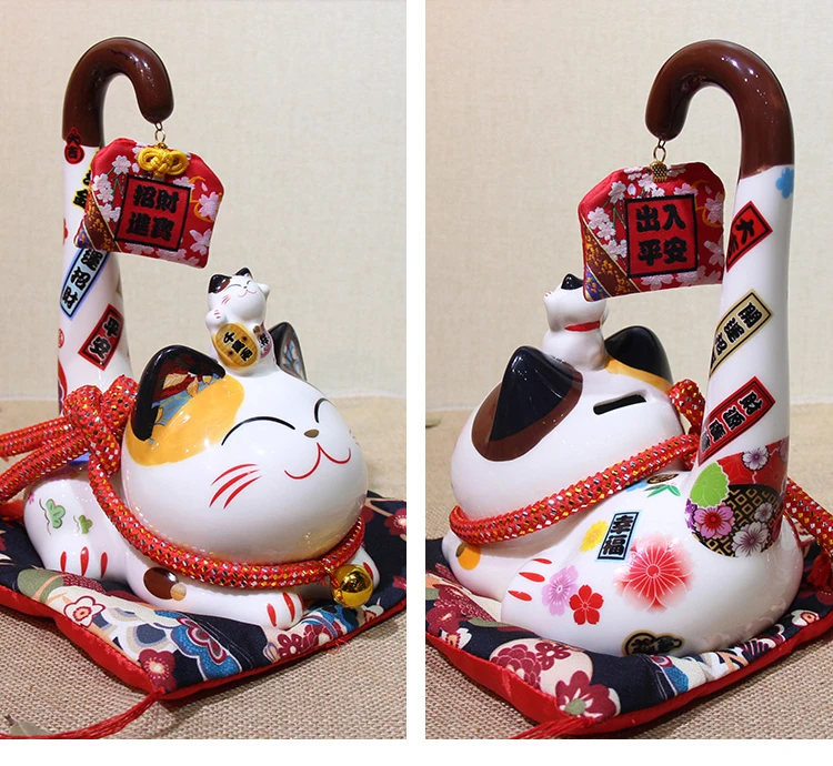 9 дюймов керамика Maneki Neko орнамент Lucky Cat Копилка японский длинный хвост Фортуна кошка фэн шуй украшения свадебный подарок