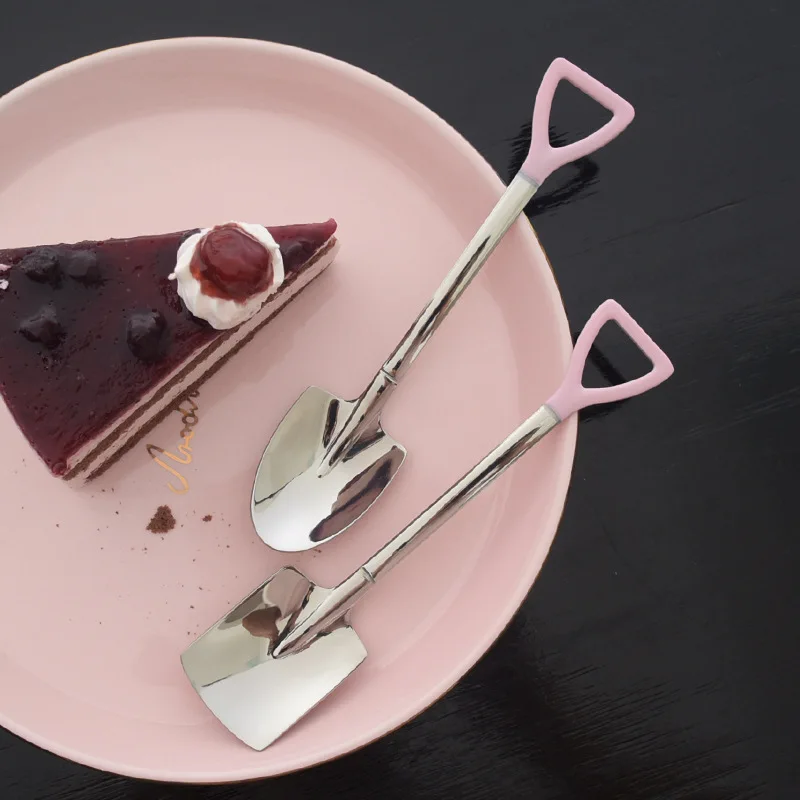 

INS GIRL'S Heart Peach Pink Silver Square Head Dessert Spoon 304 Stainless Steel Shovel Shovel Spoon Shovel Spoon