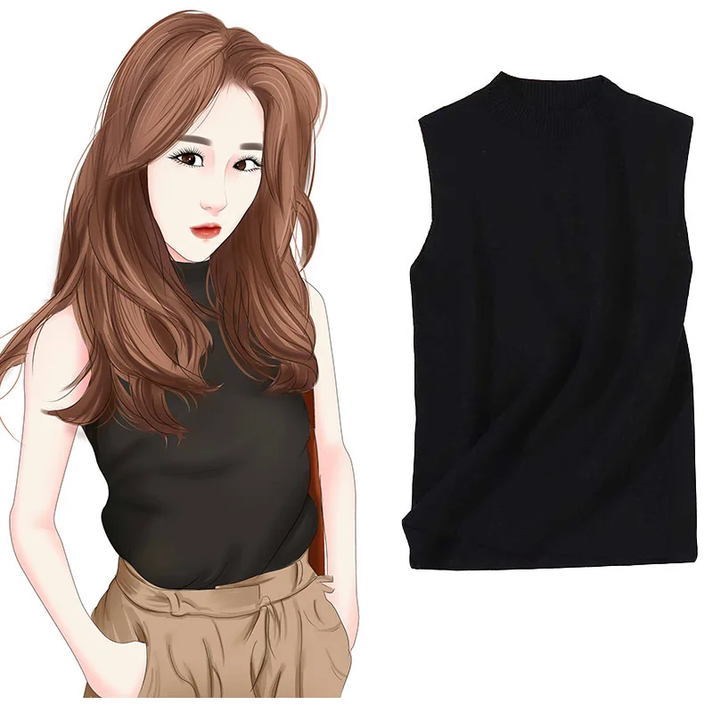 Желтый вязаный свитер жилет тонкая женская трикотажная одежда без рукавов для