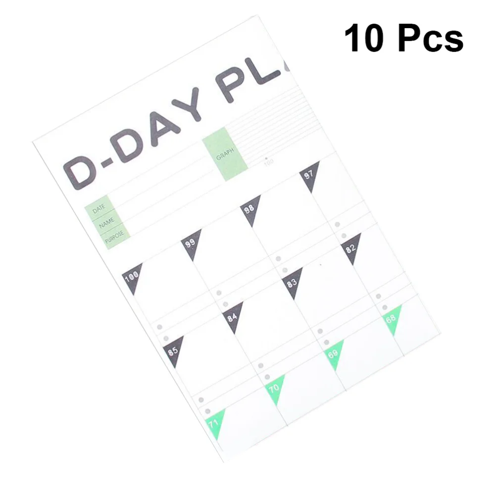 

100 Day Countdown Calendar Learning Schedule Periodic Planner Table Gift for Kids Study Planning Learning Supplies(a Pack of 10p