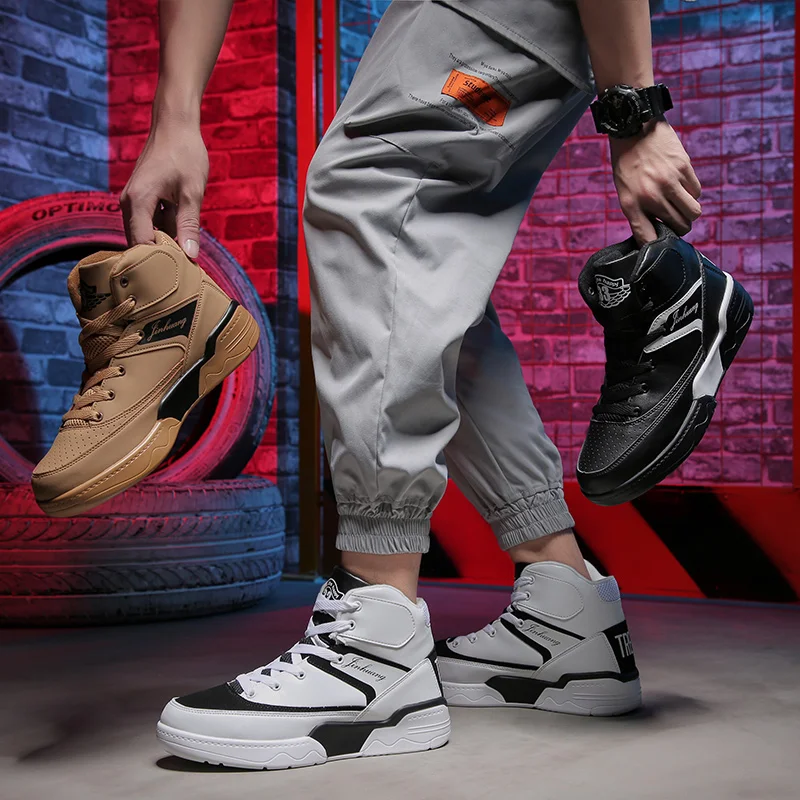 Модные мужские кроссовки с высоким берцем легкие зимние ботинки кожаная мужская
