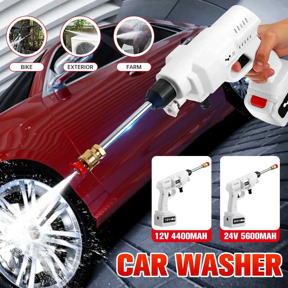 

24/12V Car Washer 30BAR High Pressure Wreless Car Wash Water Gun Foam Generator For Car Washing With Battery 12000mAh