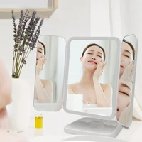 led makeup mirror with light smart touch adjustable three color light hd mirror usb rotating three sided folding vanity mirrors