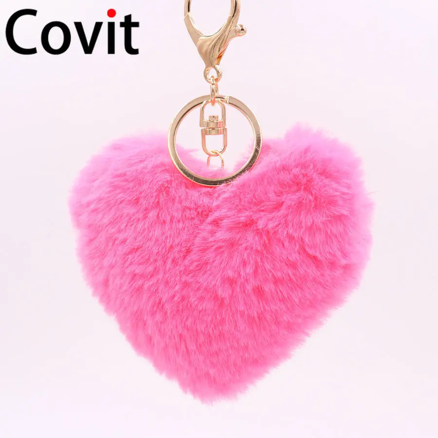 Милые пушистые брелоки в форме сердца женские помпоны из искусственного меха