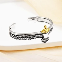sole memory thai silver retro eagle feather wings 925 sterling silver male female resizable bracelets sbr250