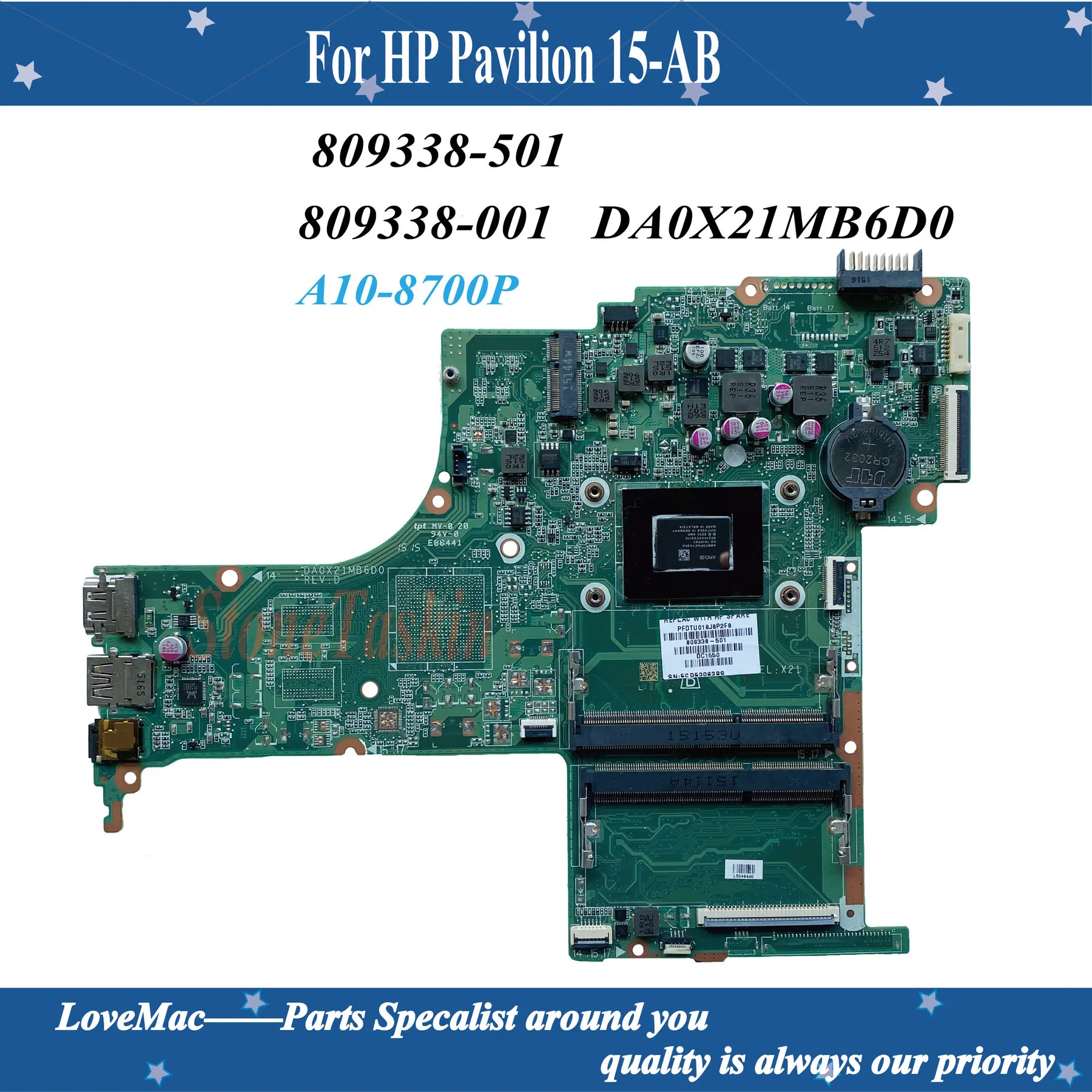 Высококачественная материнская плата 809338-001 для ноутбука HP Pavilion 15-AB DA0X21MB6D0 X21 A10-8700P