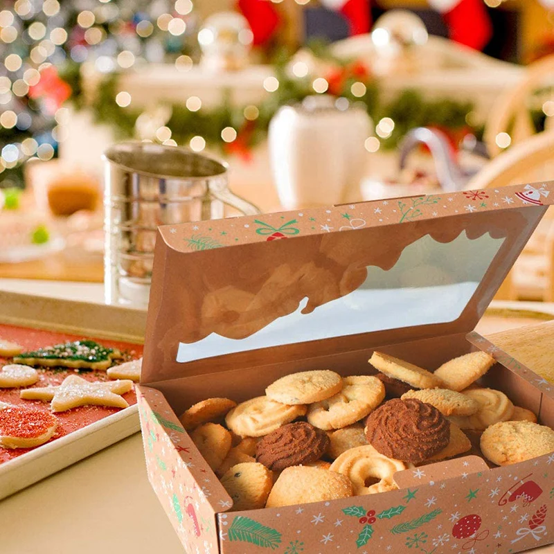 

12Pcs/Set Christmas Cookie Box Kraft Paper Candy Boxes Food Packaging Containers New Year Christmas Decoration Party Kids Gifts
