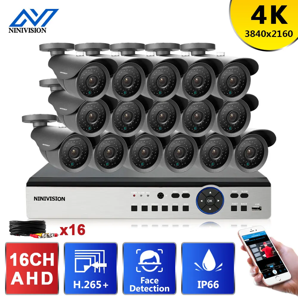 

Ultra HD 4K AHD 16CH DVR Kit Street CCTV Security System Bullet Camera Outdoor Home Video Surveillance Camera Set 4TB HDD