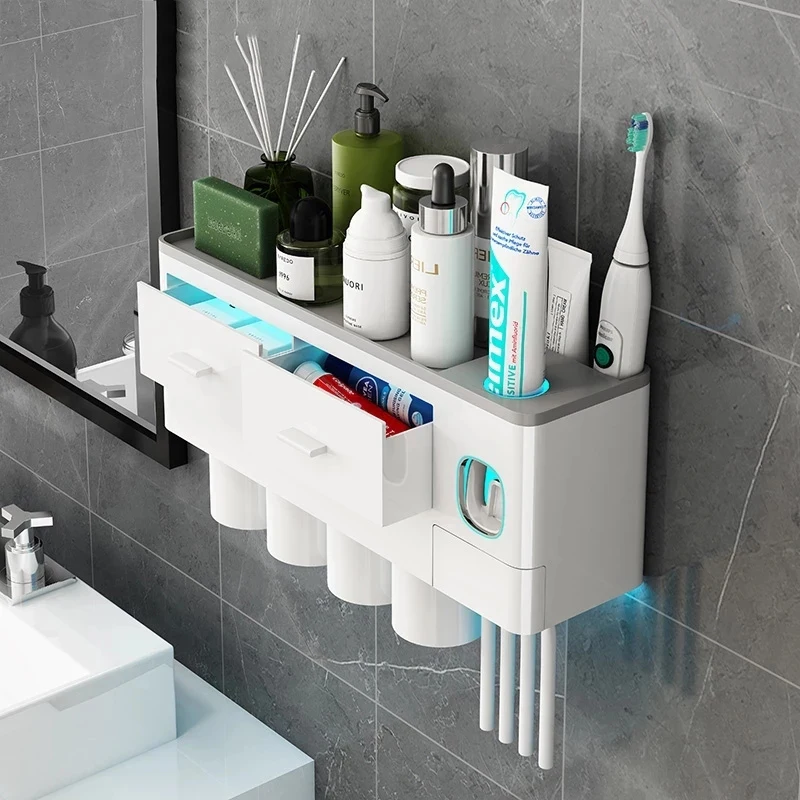 

Bathroom Accessories Set Magnetic Adsorption Toothbrush Holder Automatic Toothpaste Dispenser Toiletries Squeezer Storage Rack