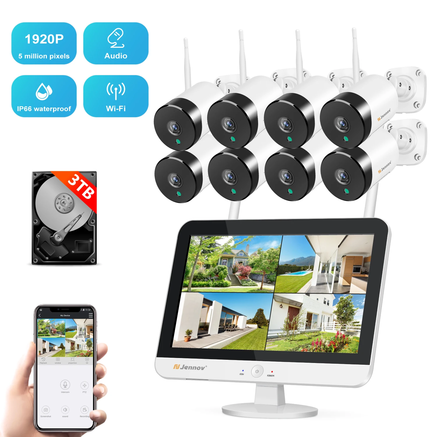 

8CH 5MP HD WIFI ip-камера безопасности NVR Беспроводная система наблюдения комплект домашняя аудио запись уличная Водонепроницаемая камера видеона...