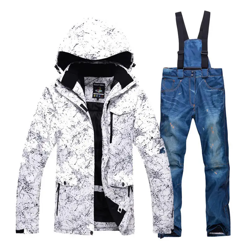 

-30°C Men Women black or white Snow suit outdoor Ski Clothing snowboarding Sets waterproof Windproof Snow jackets and bib pants