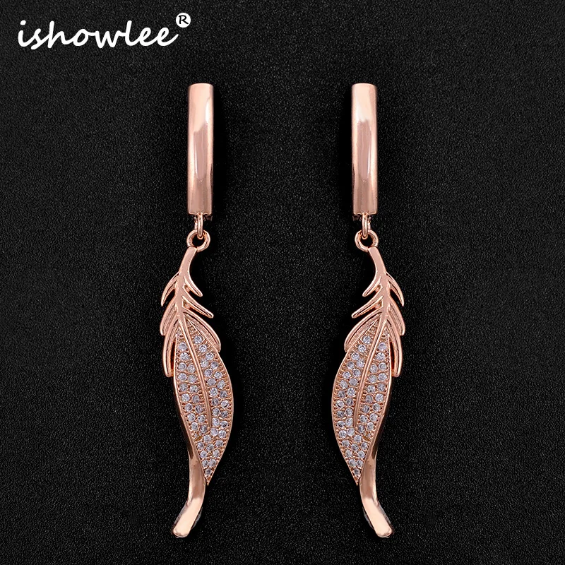 Женские Висячие серьги ishowell розовое золото 585 пробы с перьями корейские